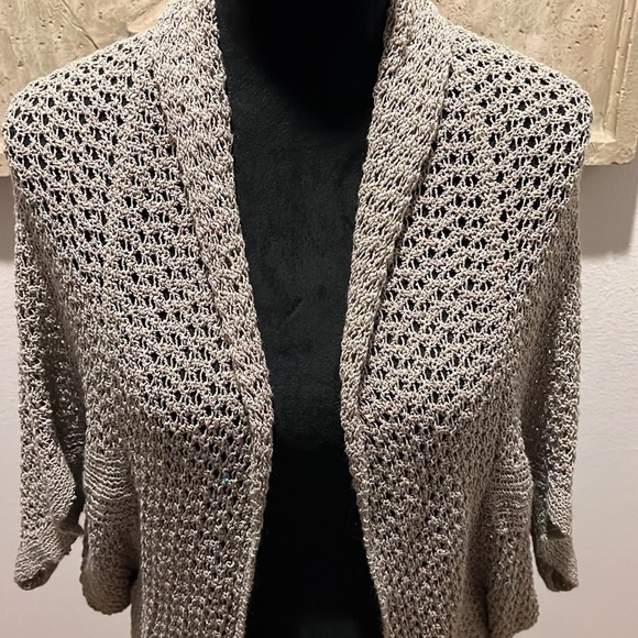 Jana open knit tan topper sweater cardigan sweater Sz L / XL - Picture 2 of 6